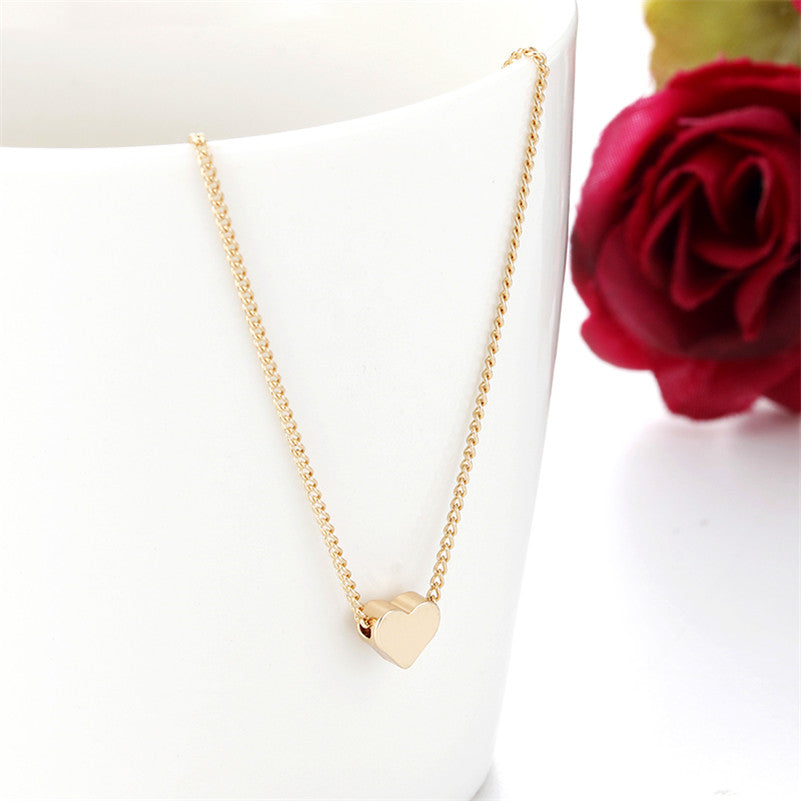Gold Color Double-sided Love Pendant Necklaces Clavicle Chains Necklace Women Jewelry.