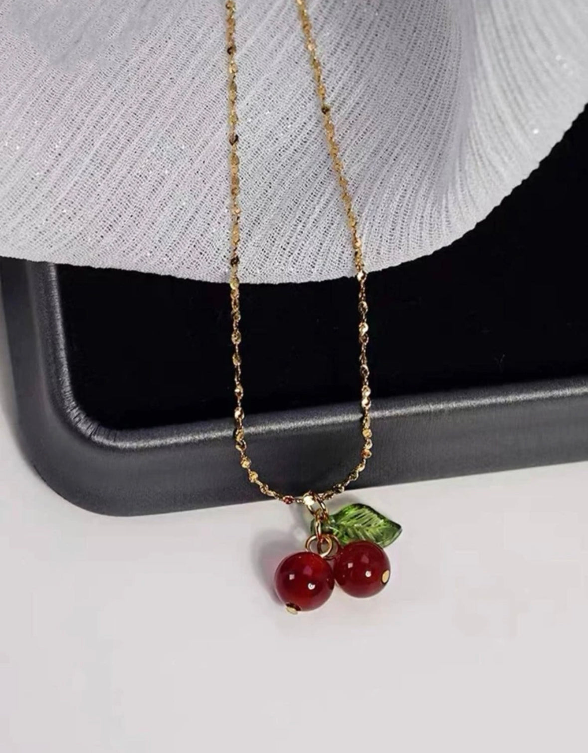 Gold Cherry Necklace, Minimal Fruit Necklace.