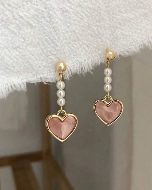 Drop Heart Korean Style, Pearl Earrings