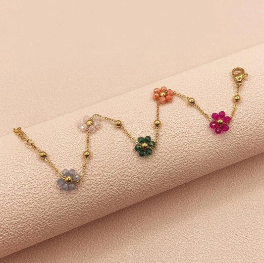 Fashionable & Cute Girls' New Titanium Steel Flower Beaded Bracelet.