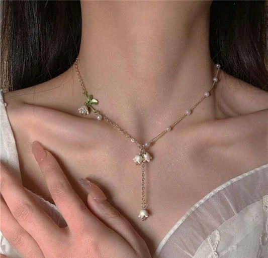 White Lily Flower Necklace Green Fresh Forest Style Flower 🌸