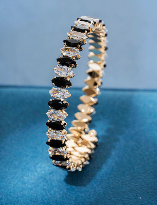 Gorgeous Black & White Cat's Eye Spacer Bracelet For Women Wedding Party Jewelry