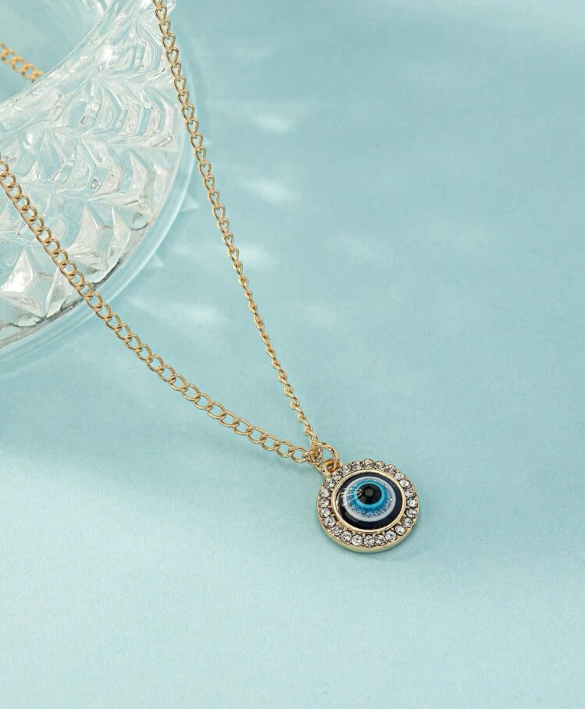 Fashion Rhinestone Decor Evil Eye Pendant Necklace For Women For Daily Decoration