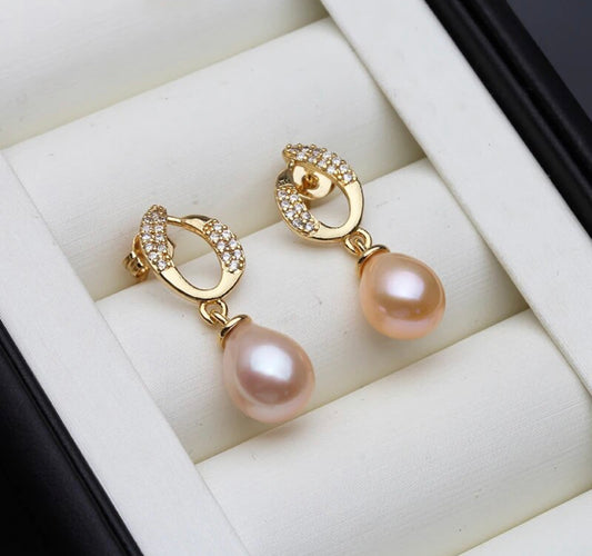 New Natural Freshwater Pearl Earrings For Women,Gold Palted Pearl Earrings Anniversary Gift White.