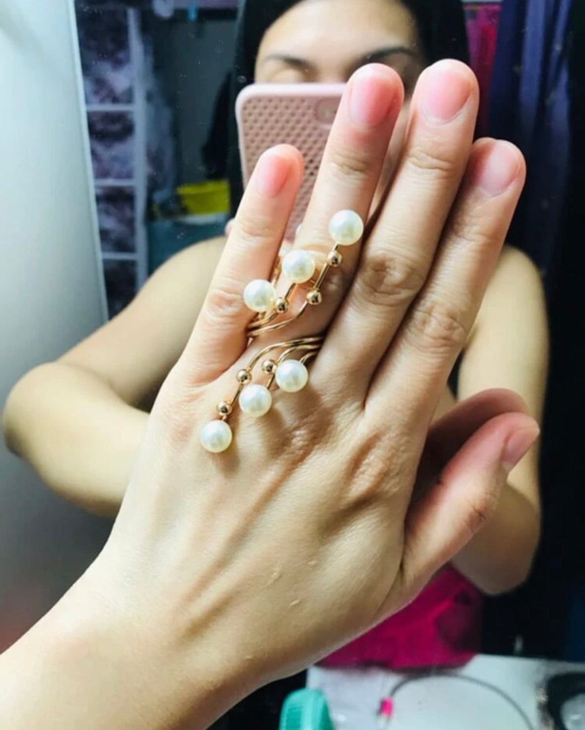 Pearl ring, Freshwater round pearl, Genuine pearl.