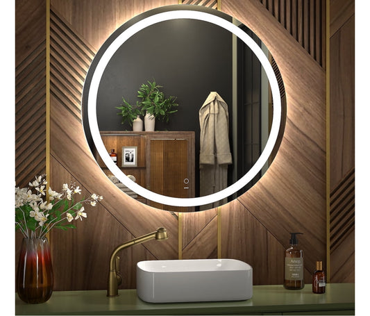24 inch LED Round Bathroom Vanity Mirror, Anti-Fog Dimmable Lights