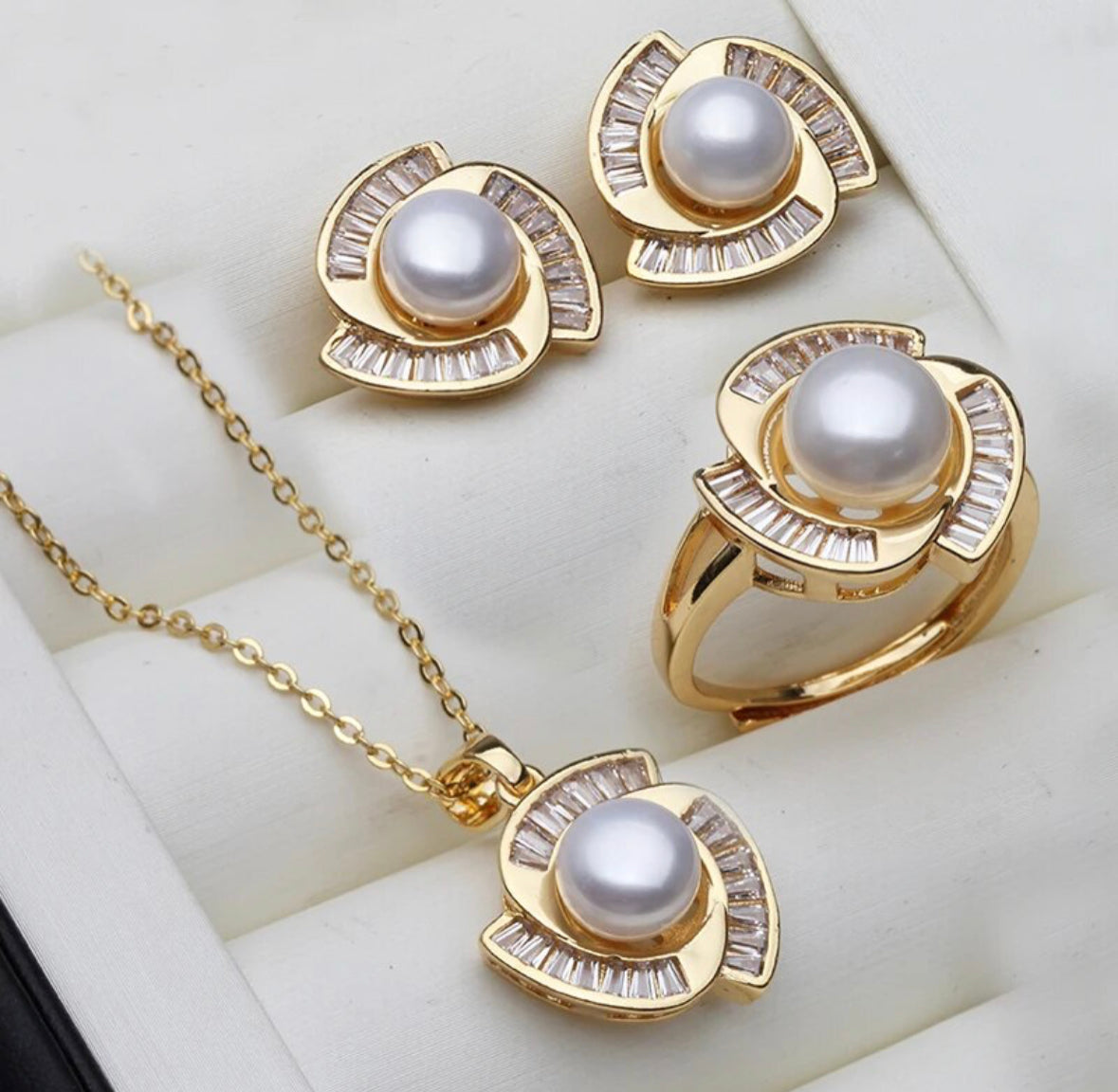 New Real Pearl Necklace And Earring Set For Women,18K Gold Plated Pearl Jewelry set