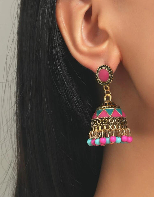 Bell Dangle Earrings Set - Retro Round Bell Tassel Hollow Jhumka Earrings for Women