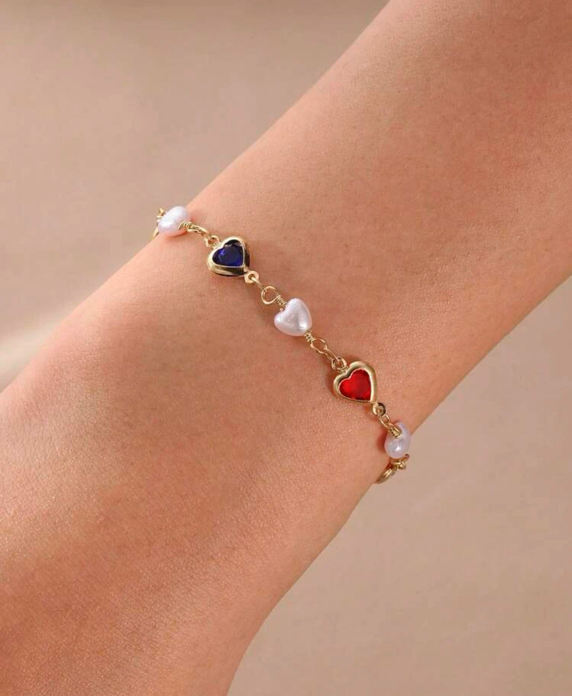Colourful pearl bracelet, freshwater pearl beaded heart charm bracelet.