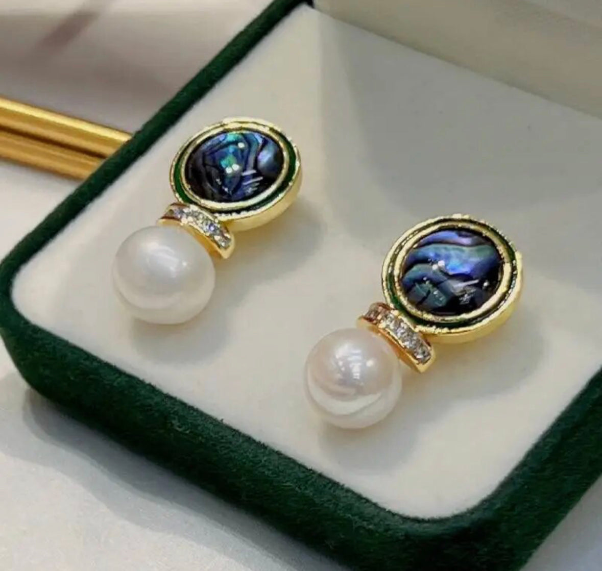 Classic Pearl Earrings for Women with Abalone Shell Unique Stud For Gift Anniversary