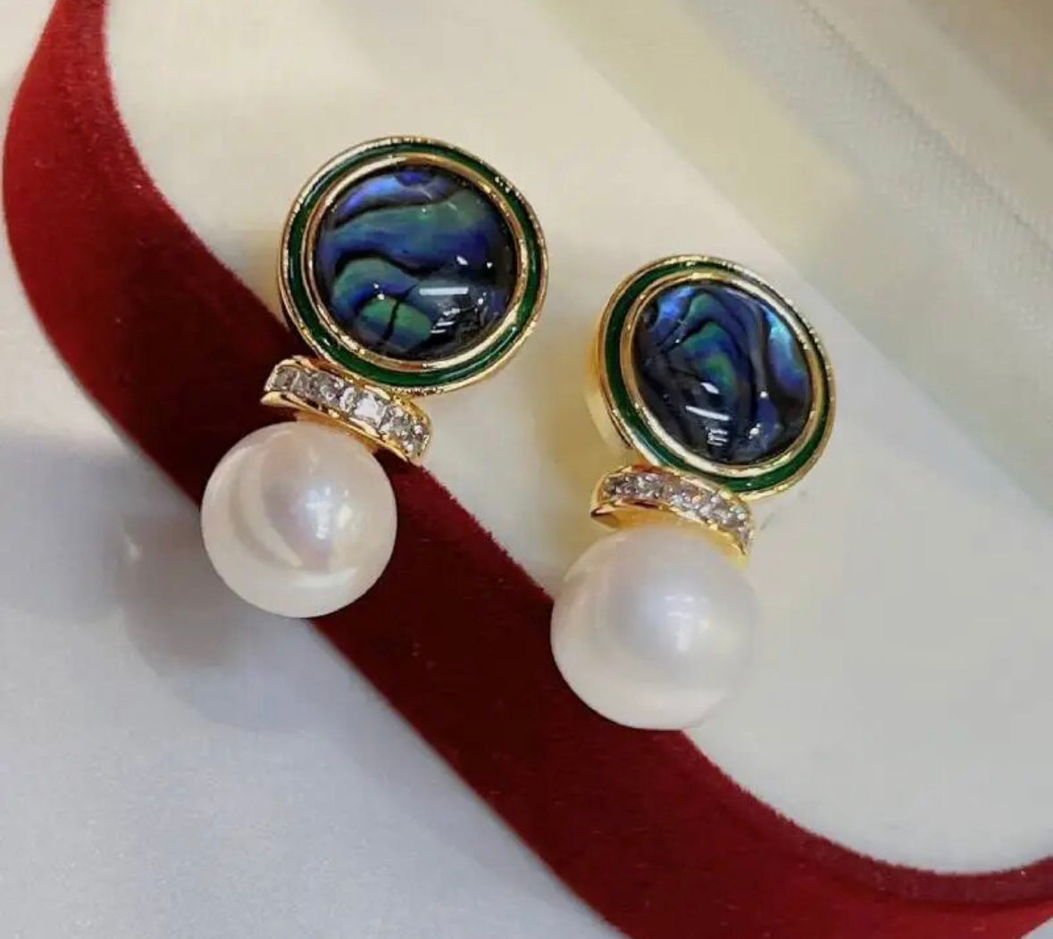 Classic Pearl Earrings for Women with Abalone Shell Unique Stud For Gift Anniversary
