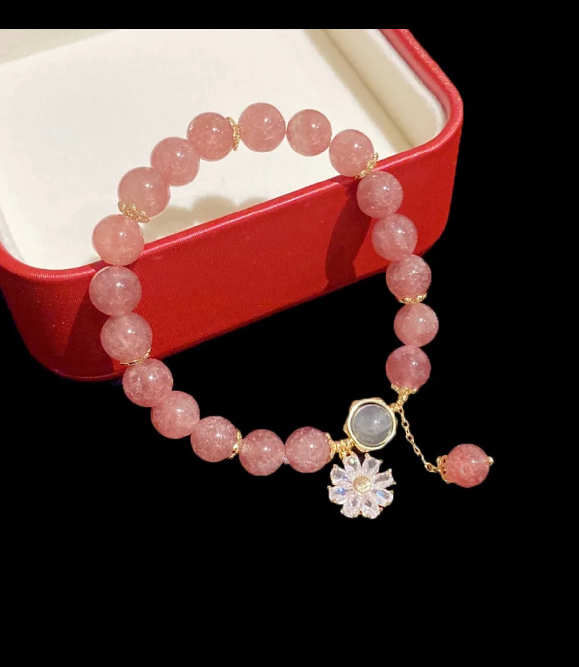 Ruifan Zircon Flower Natural Strawberry Quartz/Moonstone Crystals Strand Beaded Bracelets