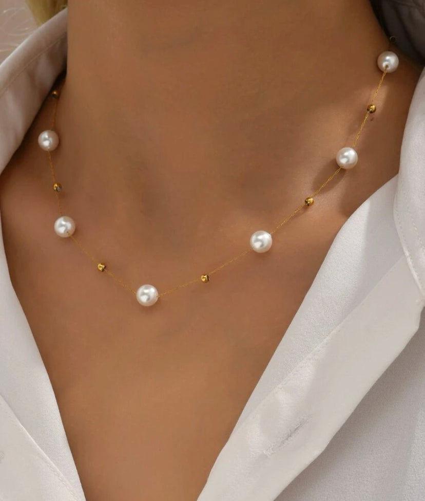 14k gold plated freshwater pearl necklace