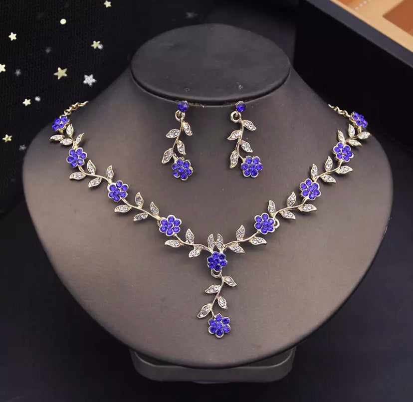 Rhinestone flower choker jewelry sets