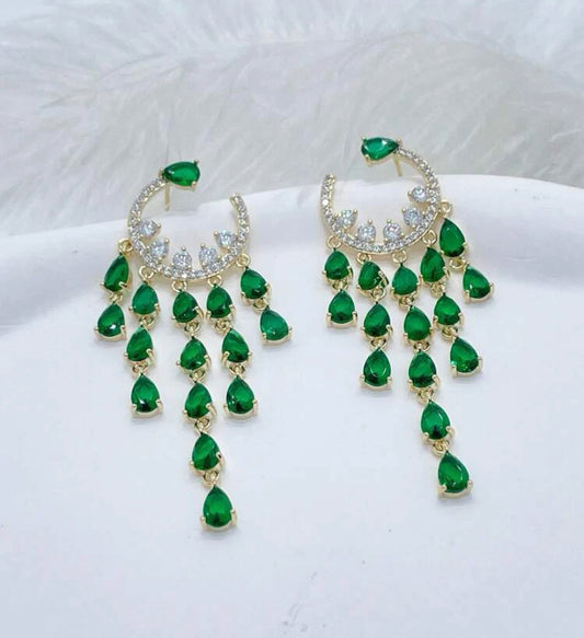 Emerald Vintage moon style Dropper Earrings | Crystal Statement Earrings | Silver Plated | Vintage Earrings | Red Carpet Earrings