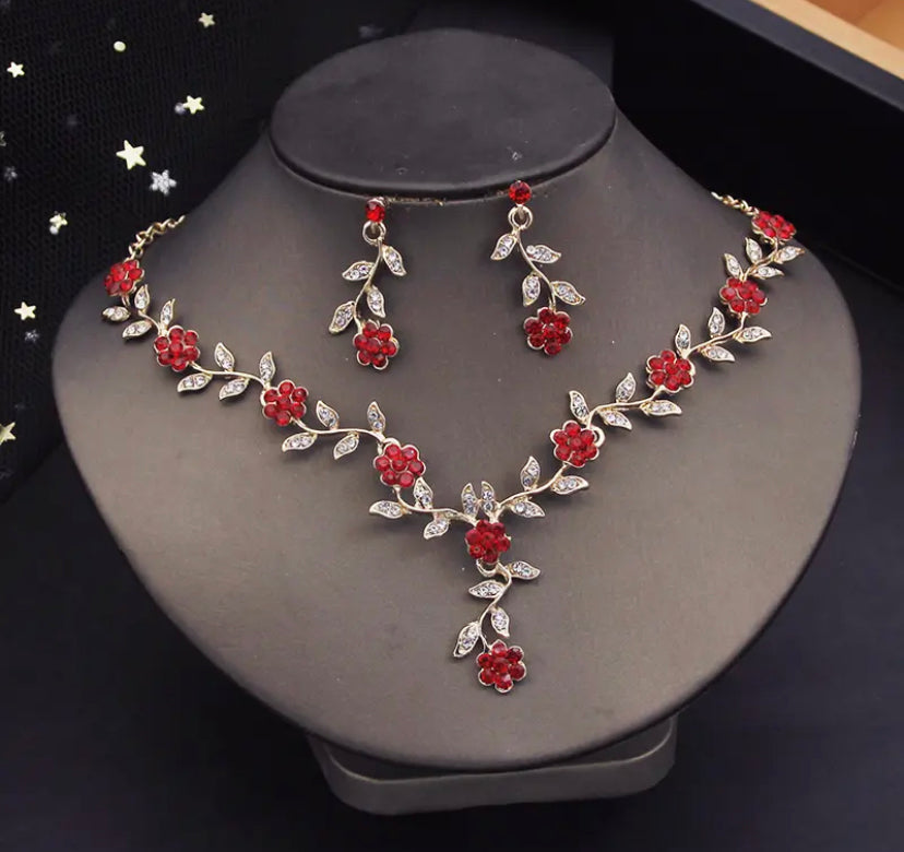 Rhinestone flower choker jewelry sets