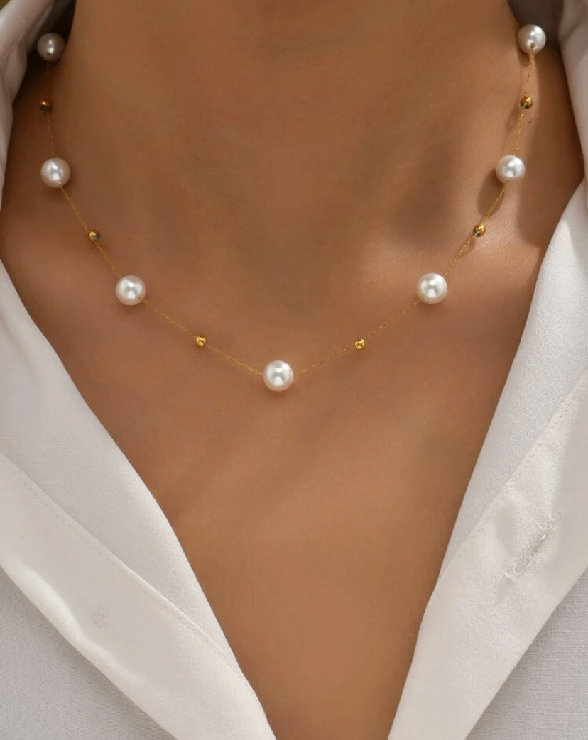 14k gold plated freshwater pearl necklace