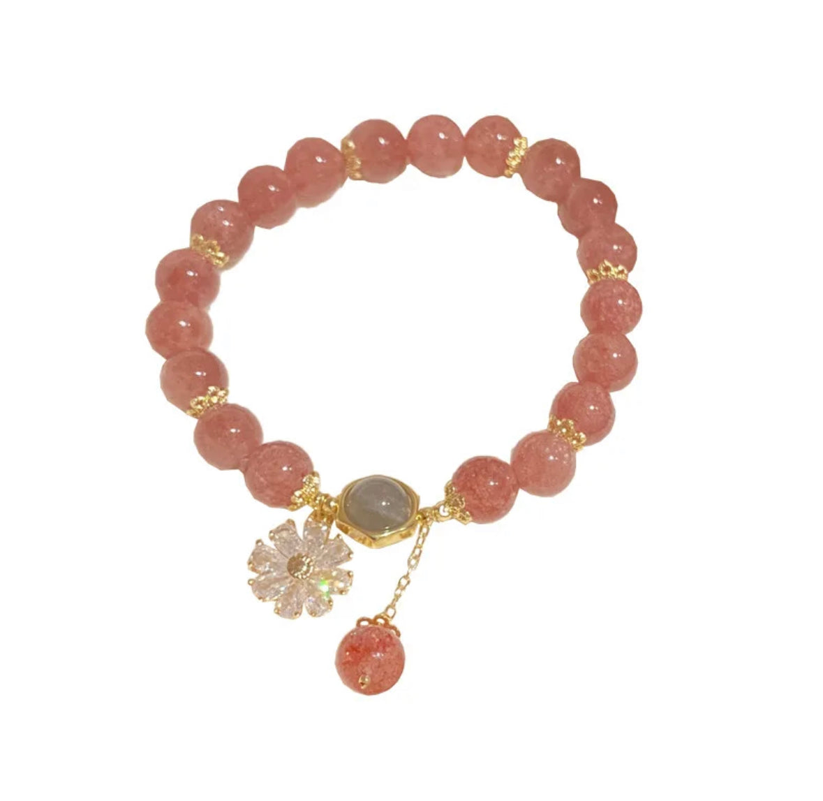 Ruifan Zircon Flower Natural Strawberry Quartz/Moonstone Crystals Strand Beaded Bracelets