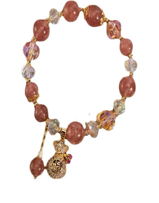 Fashionable Natural Crystal Rhinestone Decor Money Bag Charm Beaded Bracelet For Women For Daily