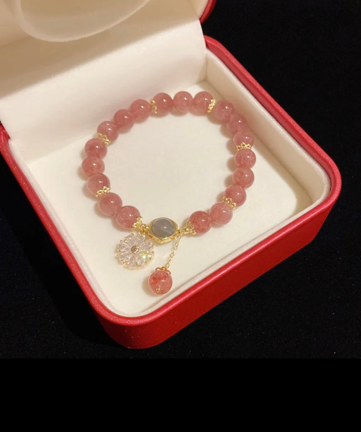 Ruifan Zircon Flower Natural Strawberry Quartz/Moonstone Crystals Strand Beaded Bracelets