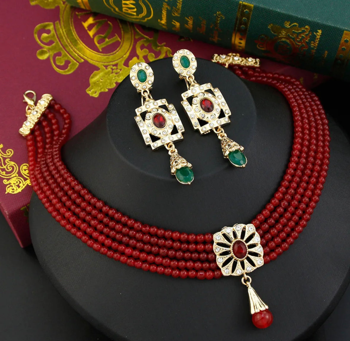 Morocco stunning bridal set of choker necklace and earrings set