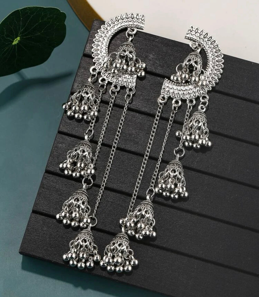 Silver Jhumkas Earrings/ Oxidised Indian Jewelry/ Afghani Jewelry/ Indian Earrings/ Oxidised Earrings/ Tribal Earrings/ Boho Ethnic Earrings