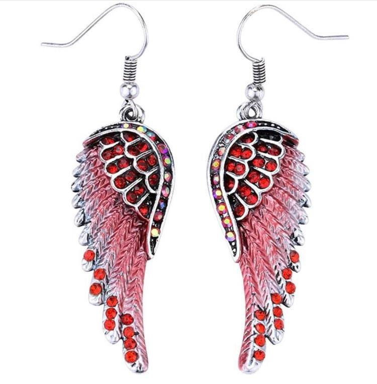 Crystal Guardian Angel wings Dangle Earrings Biker Jewelry with box.