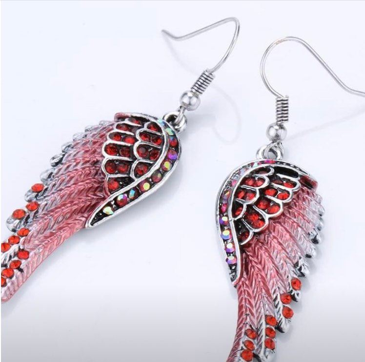 Crystal Guardian Angel wings Dangle Earrings Biker Jewelry with box.