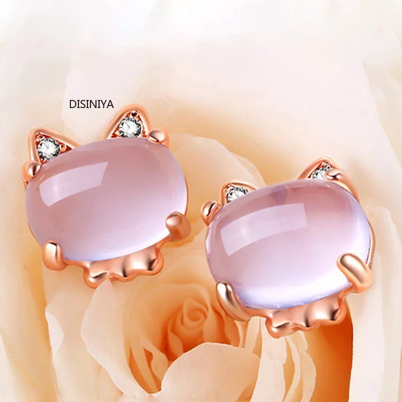 Cute Rose pink Opal kitty cat pendant Necklace for women, children.