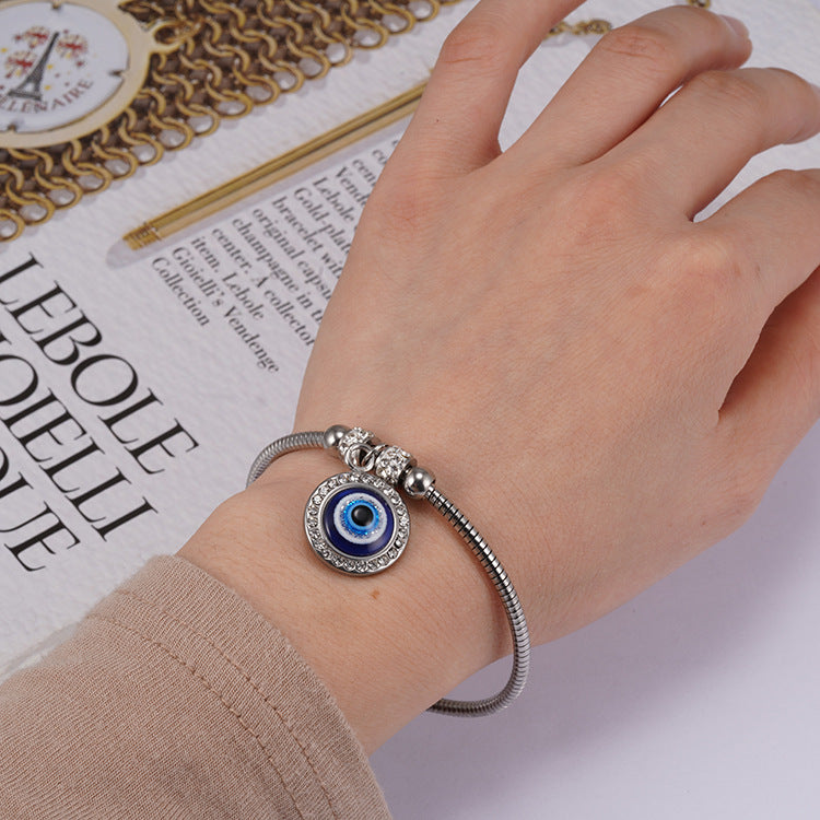 Simple Evil Eye Diamond Titanium Steel Bracelet