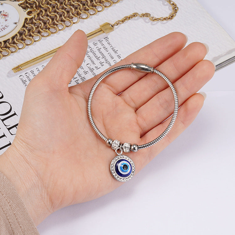 Simple Evil Eye Diamond Titanium Steel Bracelet