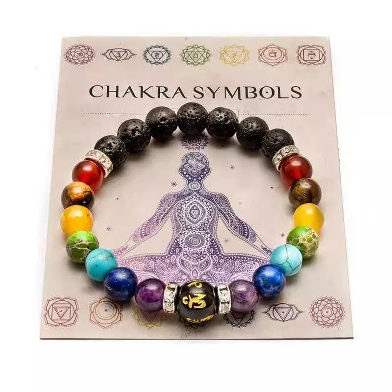 7 Chakra Bracelet with Meaning Cardfor Men Women Natural Crystal Healing Anxiety Jewellery Mandala Yoga Meditation Bracelet Gift.