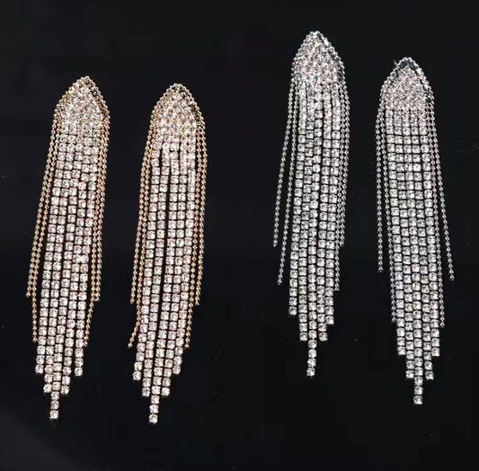 Geometric Triangle Earrings Long Rhinestone Tassel Chain Earrings Irregular Drop Earrings Vintage Chandelier Chain Earrings Wedding Prom Decor