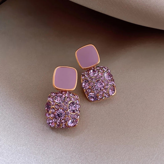 Purple shiny Crystal Geometric women Earrings.