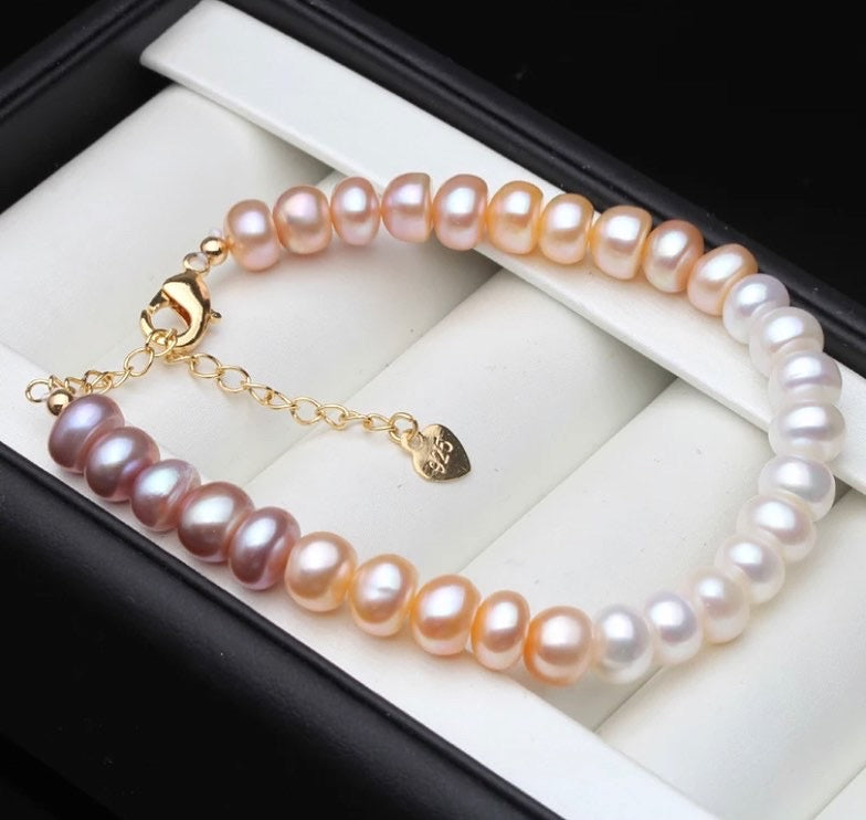 100% real freshwater multi color pearl bracelets.