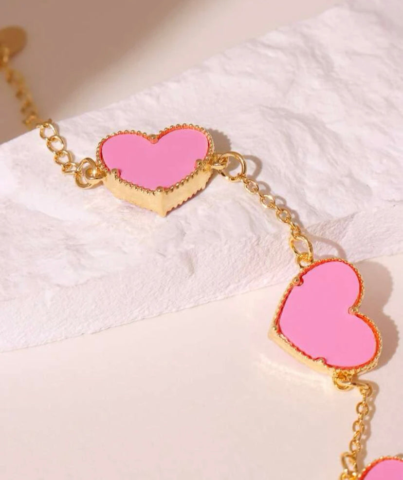 Pink heart chain charm bracelet