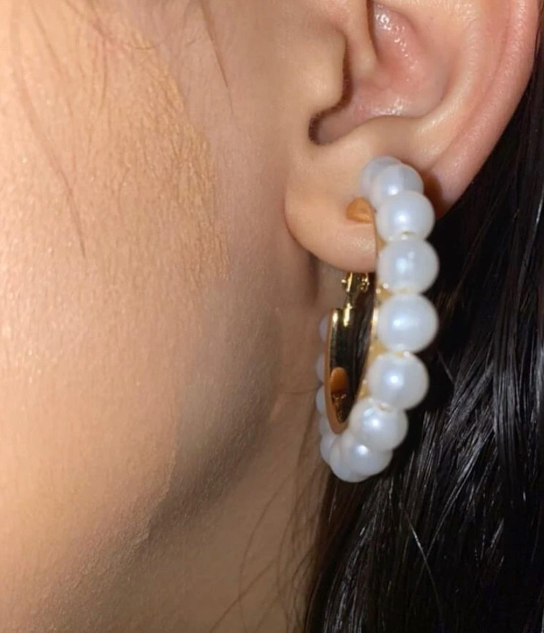 Large cute pearl hoop earrings