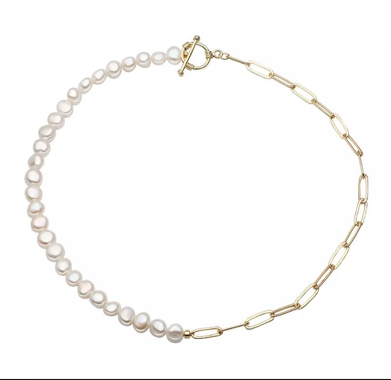 100% real freshwater pearl chain necklace.