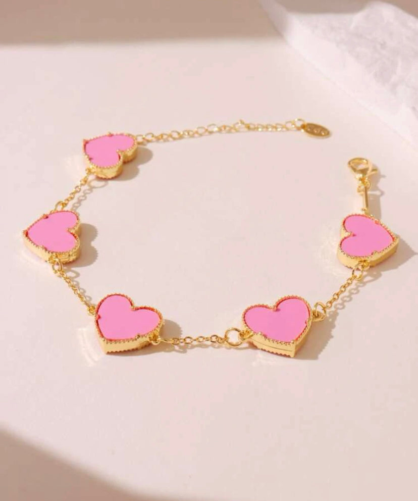 Pink heart chain charm bracelet