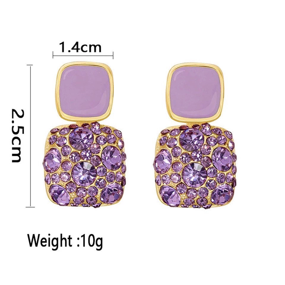 Purple shiny Crystal Geometric women Earrings.