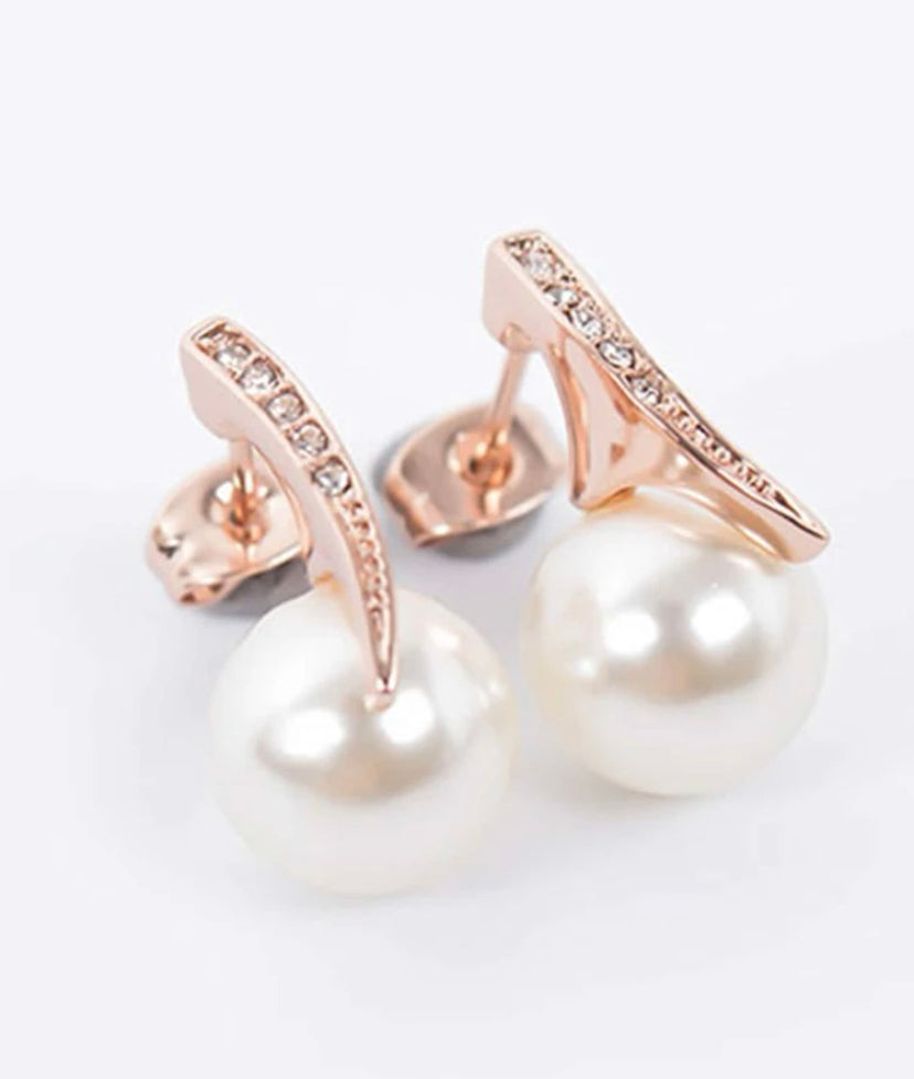 Real pearl with crystal earrings and necklace set