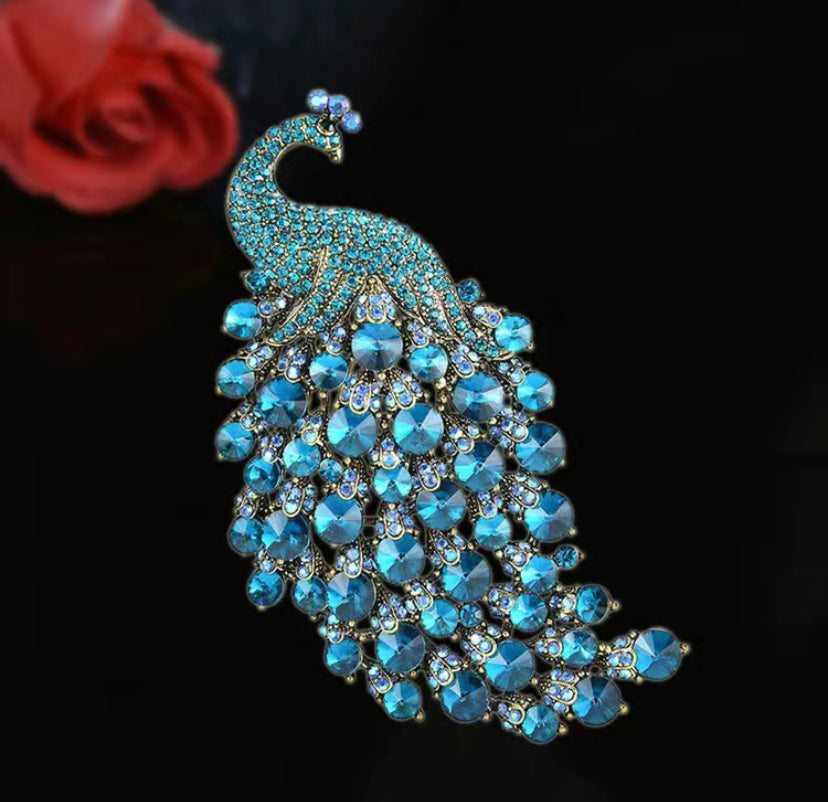 Peacock Animal Rhinestone Blue Corsage Scarf Clips Brooches Pins Brooches Safety Pin Women Girls Clothing Decoration