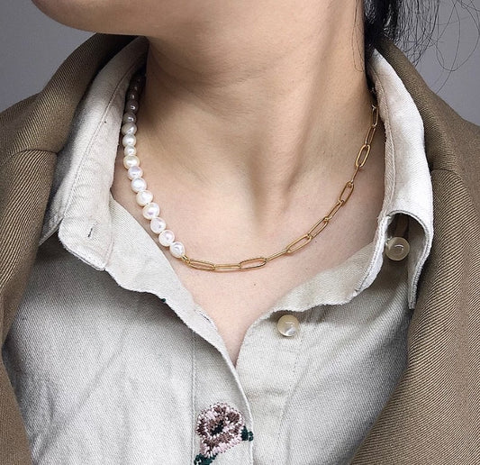 100% real freshwater pearl chain necklace.