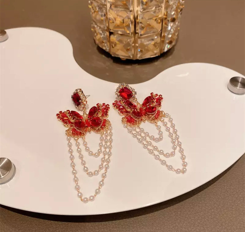 Vintage Luxury Green Rhinestone Bowknot Drop Earrings For Women Fashion Waterdrop Crystal Pendientes Jewelry
