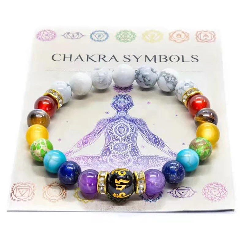 7 Chakra Bracelet with Meaning Cardfor Men Women Natural Crystal Healing Anxiety Jewellery Mandala Yoga Meditation Bracelet Gift.