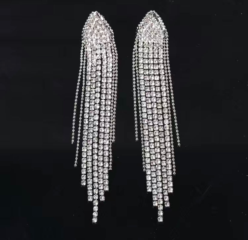 Geometric Triangle Earrings Long Rhinestone Tassel Chain Earrings Irregular Drop Earrings Vintage Chandelier Chain Earrings Wedding Prom Decor
