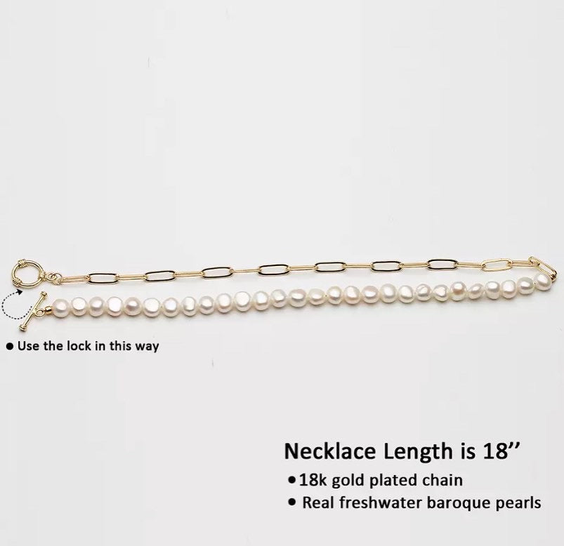 100% real freshwater pearl chain necklace.