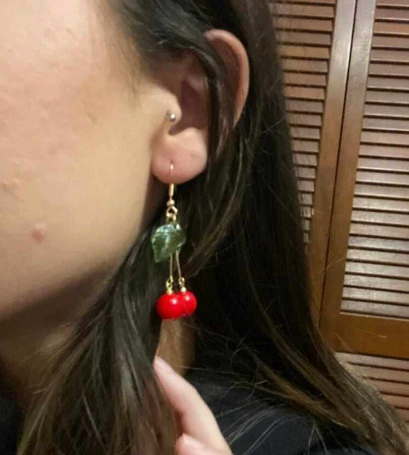 Beautiful ceila red cherry drop earrings